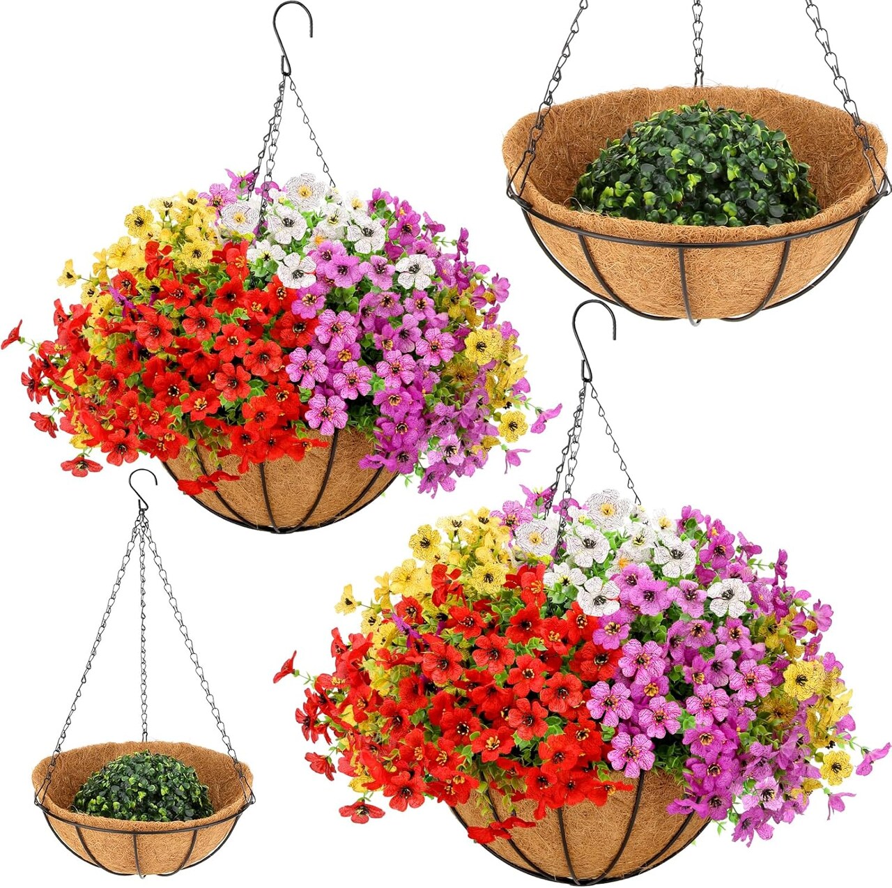 24 Bundles Artificial Hanging Flowers with 2 Baskets for Outdoors(Mutil Color)